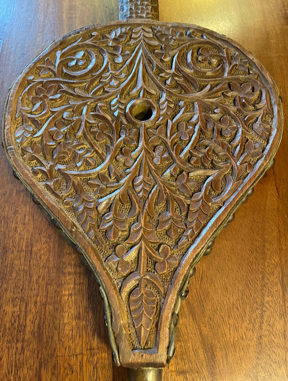 Late Victorian carved long handle fire bellows c1880 View VI