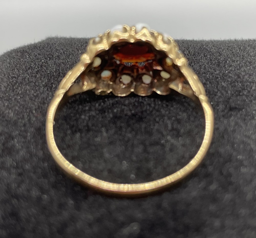 Vintage 9ct gold garnet and opal ring c1950 View II