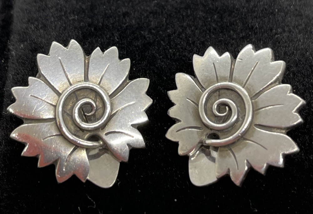 Georg Jensen silver earclips Arno Malinowski  c1960