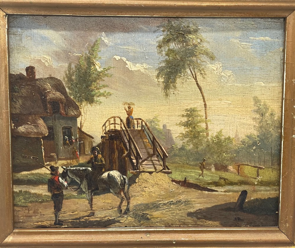 Early 19thc oil on panel painting c1800 View II