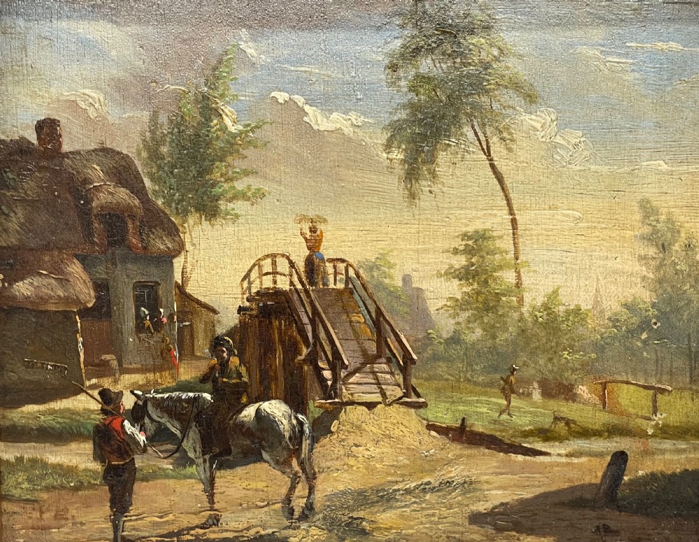 Early 19thc oil on panel painting c1800 View X