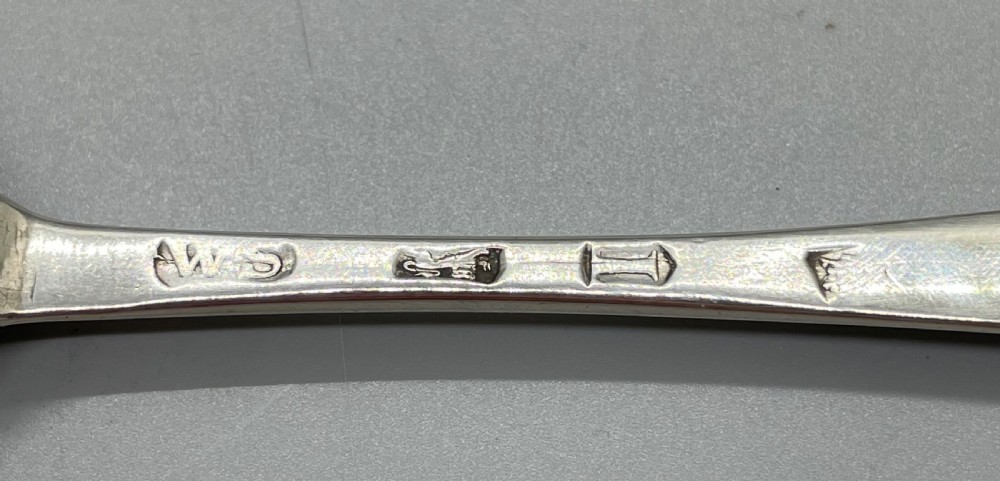 Geo II silver dessert spoon London 1734 SAMUEL WOOD View V