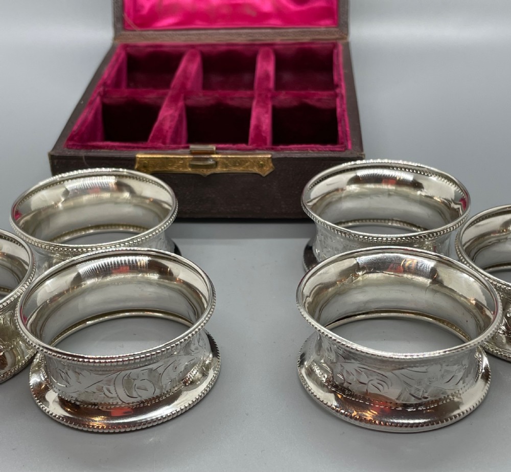 George V set of 6 silver napkin rings Birmingham 1926 AH BULLOCK  View III