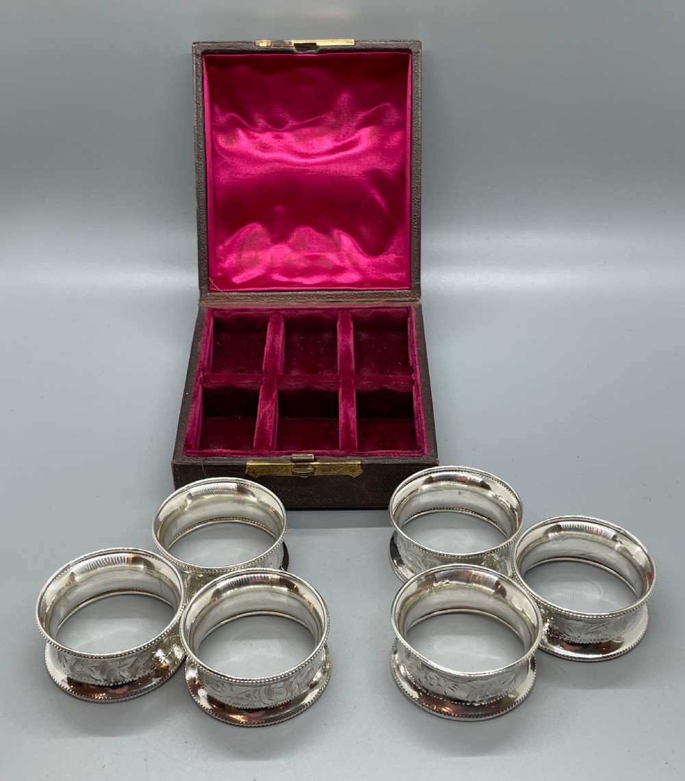 George V set of 6 silver napkin rings Birmingham 1926 AH BULLOCK  View IV