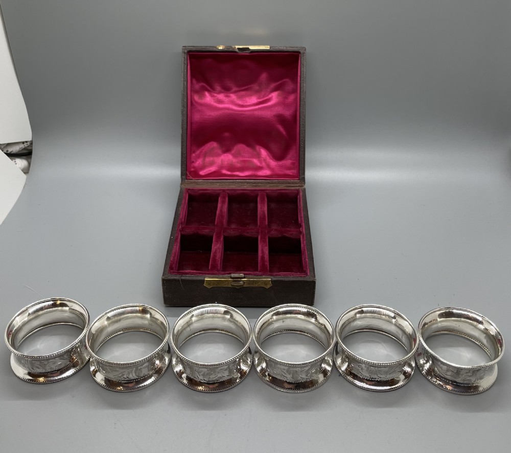 George V set of 6 silver napkin rings Birmingham 1926 AH BULLOCK  View VI