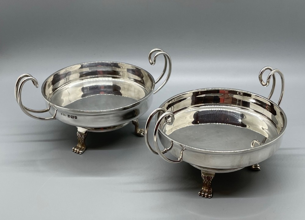 Deco era pair silver bonbon bowls dishes Sheffield 1930 and 1933
