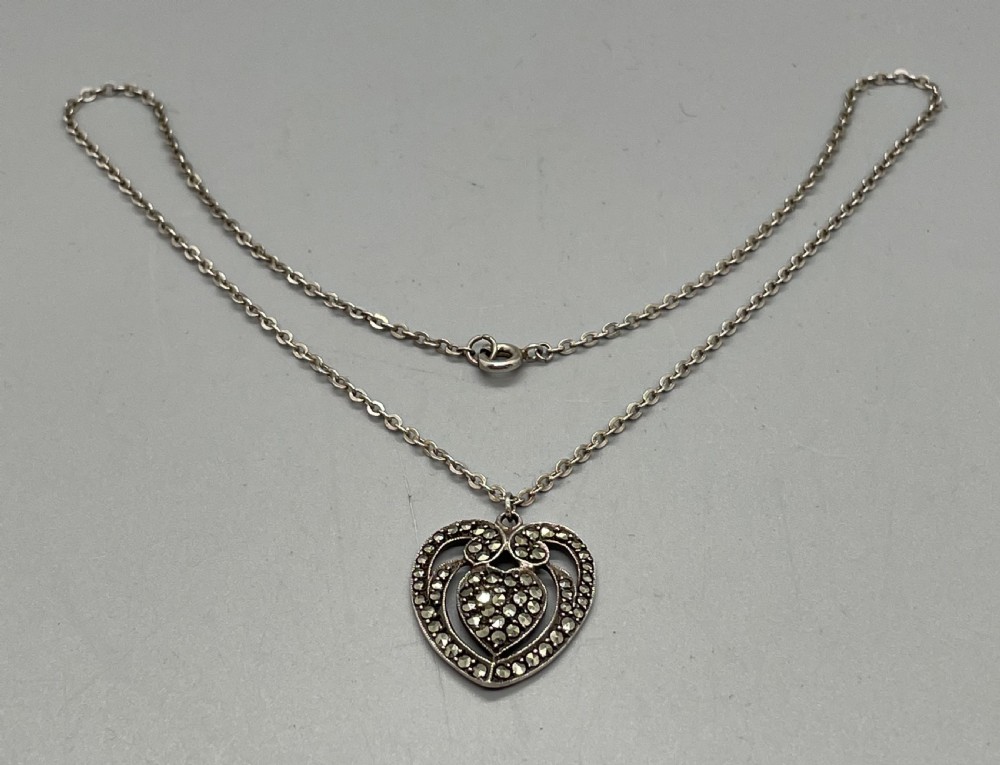 Deco era silver and marcasite heart pendant c1930