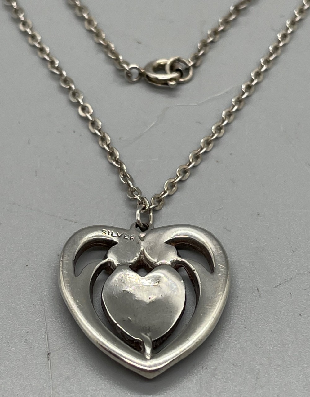 Deco era silver and marcasite heart pendant c1930 View IV