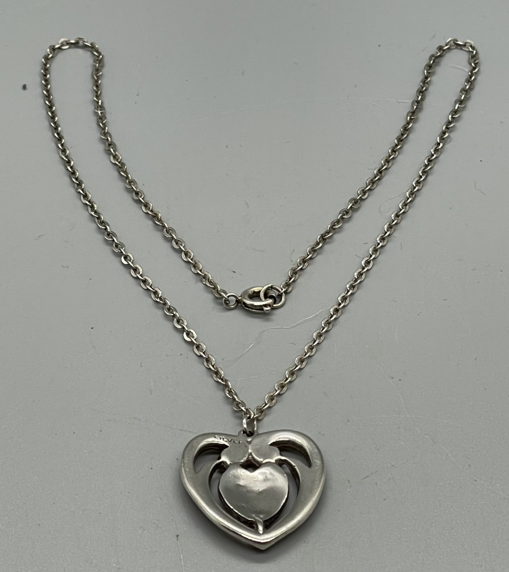 Deco era silver and marcasite heart pendant c1930 View VI