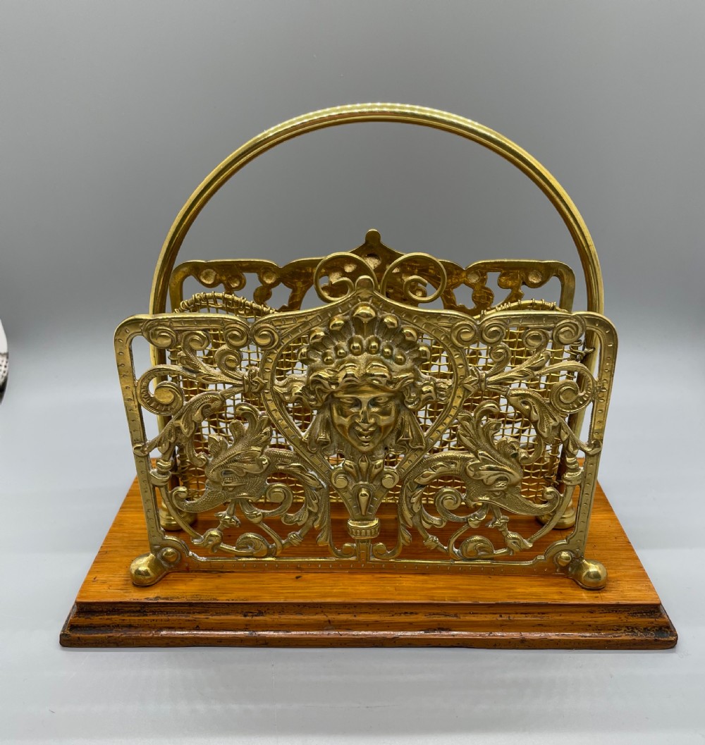 Late Victorian ornate brass letter rack c1890 View V