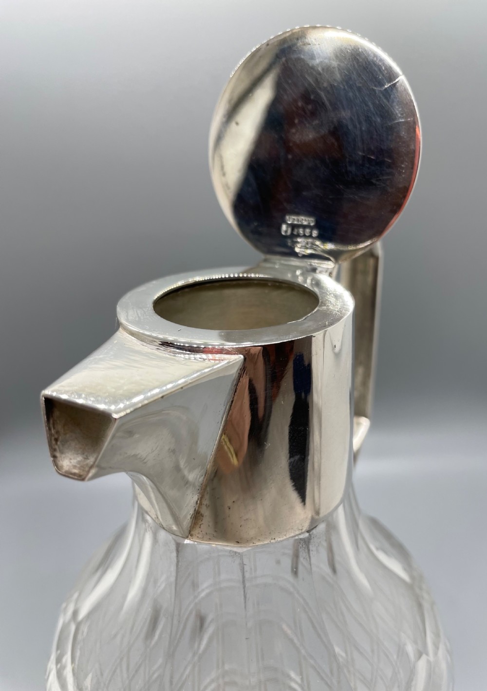 Late Victorian silver plated cut glass claret jug c1890 View VI