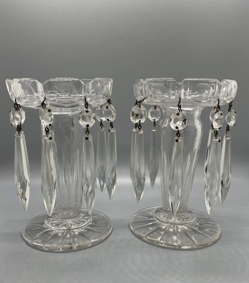 Pair early Victorian cut glass lustres c1860