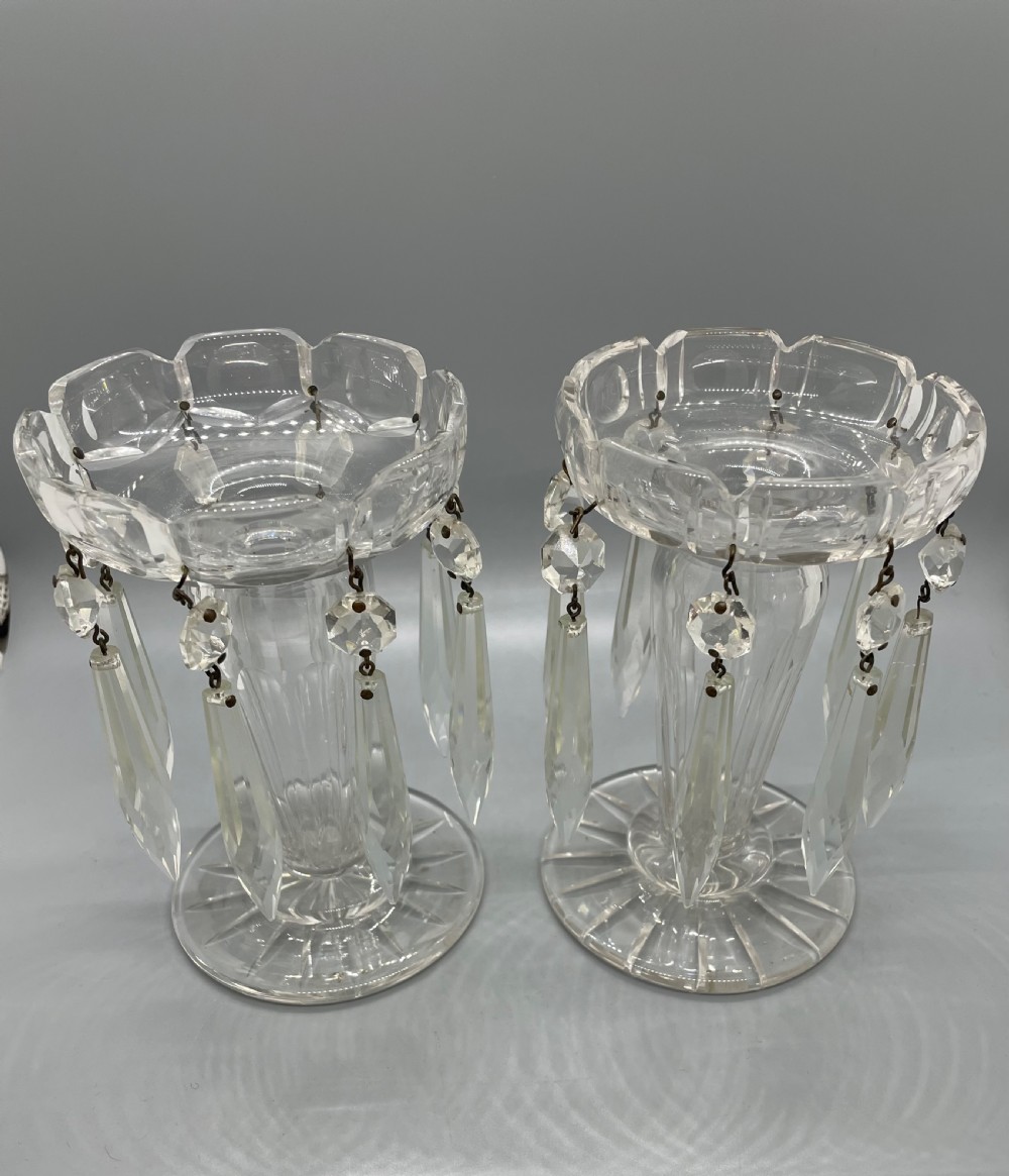Pair early Victorian cut glass lustres c1860 View II
