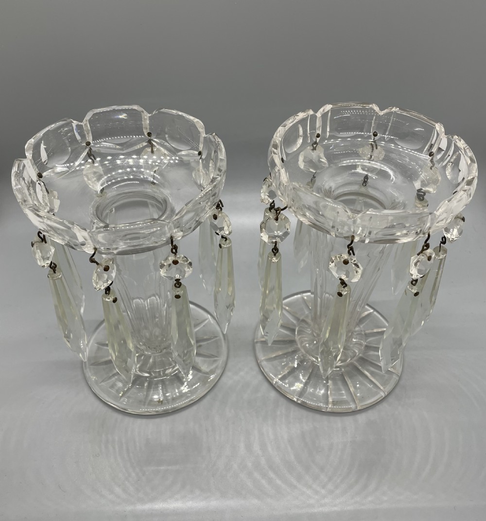 Pair early Victorian cut glass lustres c1860 View III