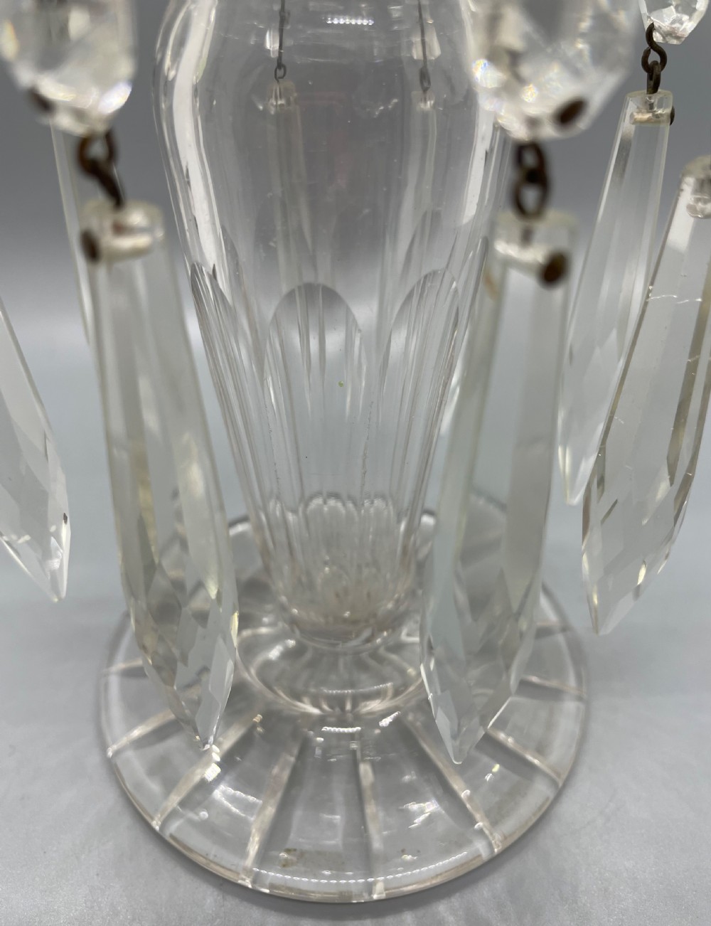 Pair early Victorian cut glass lustres c1860 View IV