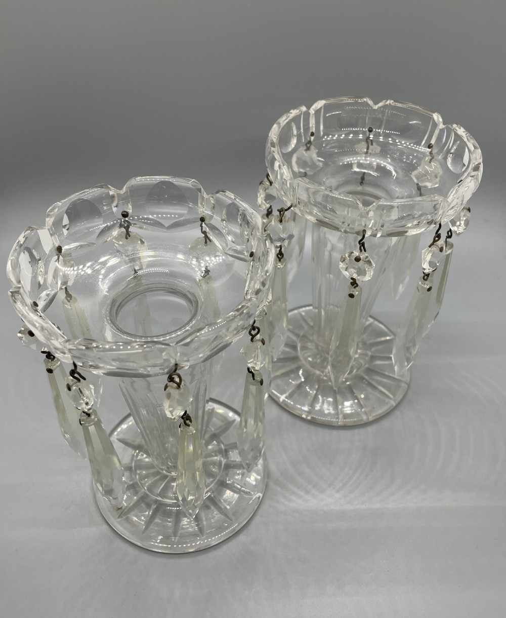 Pair early Victorian cut glass lustres c1860 View VIII