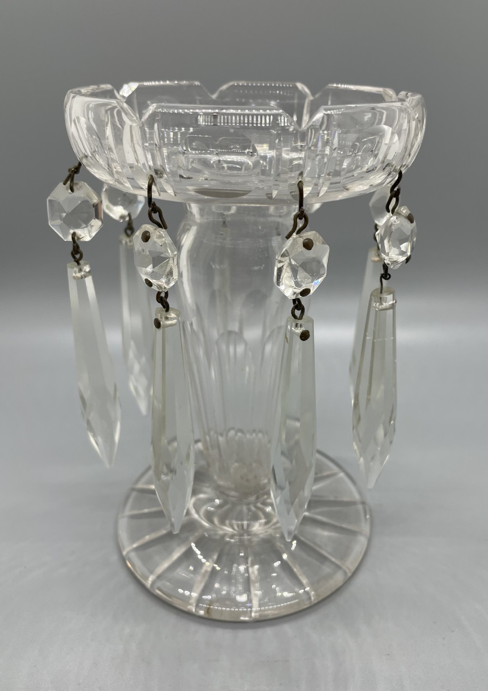 Pair early Victorian cut glass lustres c1860 View IX