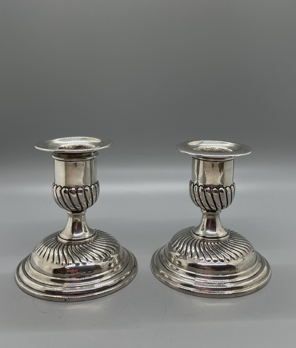 Late Victorian pair dwarf silver candlesticks London 1896 HORACE WOODWARD &CO