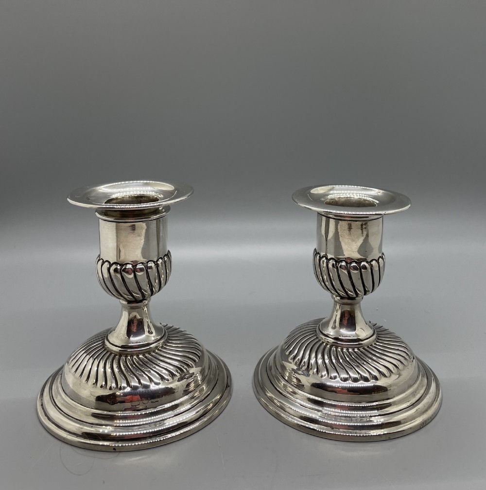 Late Victorian pair dwarf silver candlesticks London 1896 HORACE WOODWARD &CO View II