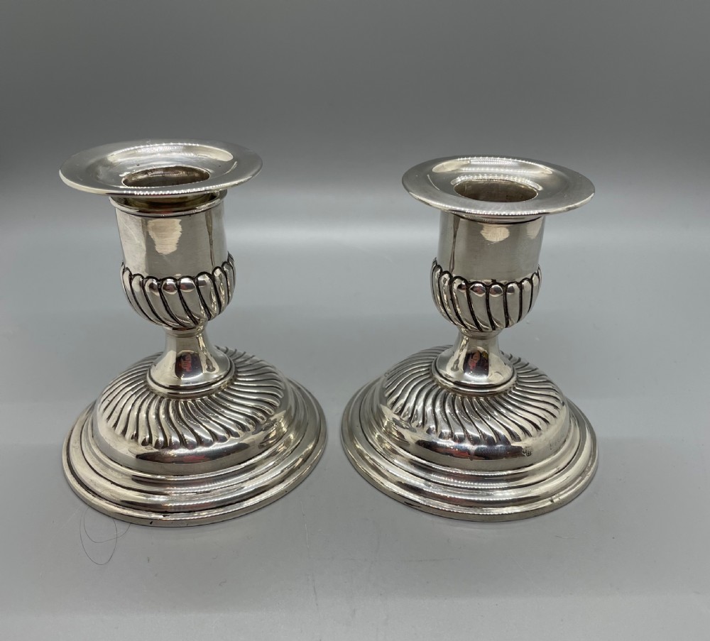 Late Victorian pair dwarf silver candlesticks London 1896 HORACE WOODWARD &CO View IV
