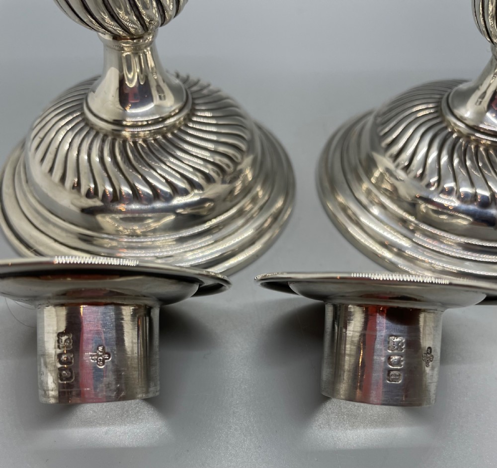 Late Victorian pair dwarf silver candlesticks London 1896 HORACE WOODWARD &CO View VI