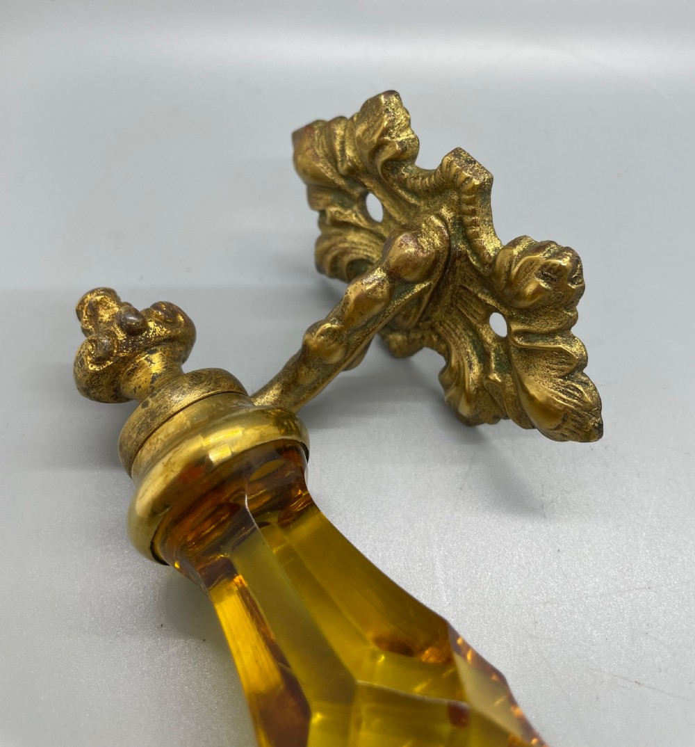 Late Victorian pair of ormolu and amber glass door handles c1880 View VII