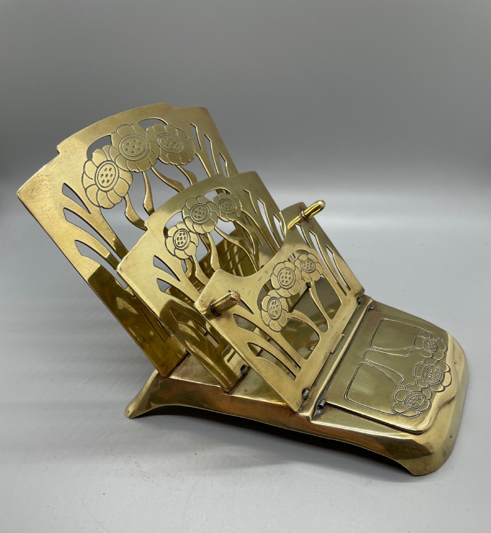 Late 19thc Art Nouveau folding brass paper rack stamp box  c1880