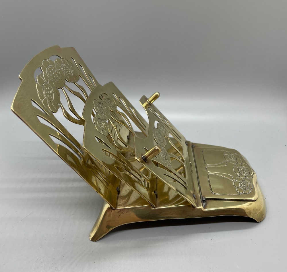 Late 19thc Art Nouveau folding brass paper rack stamp box  c1880 View III