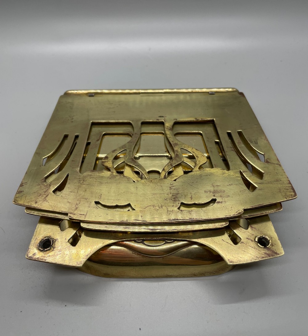 Late 19thc Art Nouveau folding brass paper rack stamp box  c1880 View VI