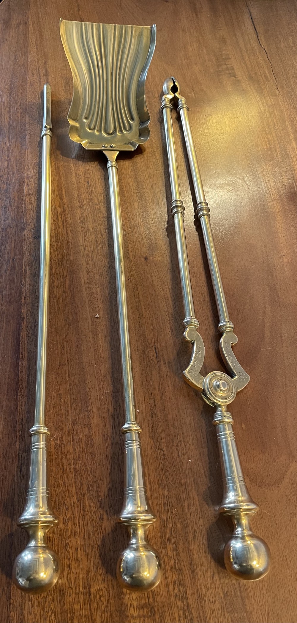 Victorian set brass fireirons c1860