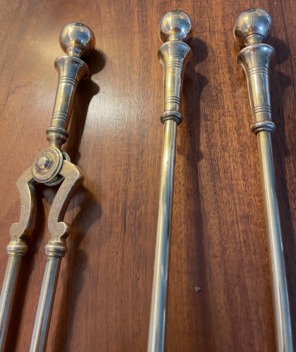 Victorian set brass fireirons c1860 View XI