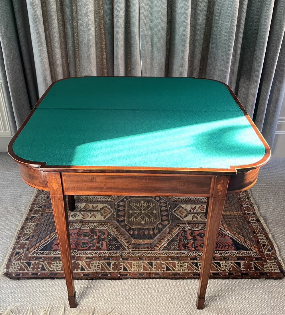 Early 19thc mahogany D end card table c1820 View XI