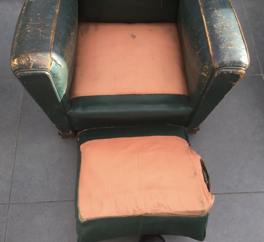 Pair French Deco walnut and leather club chairs c1930 View III