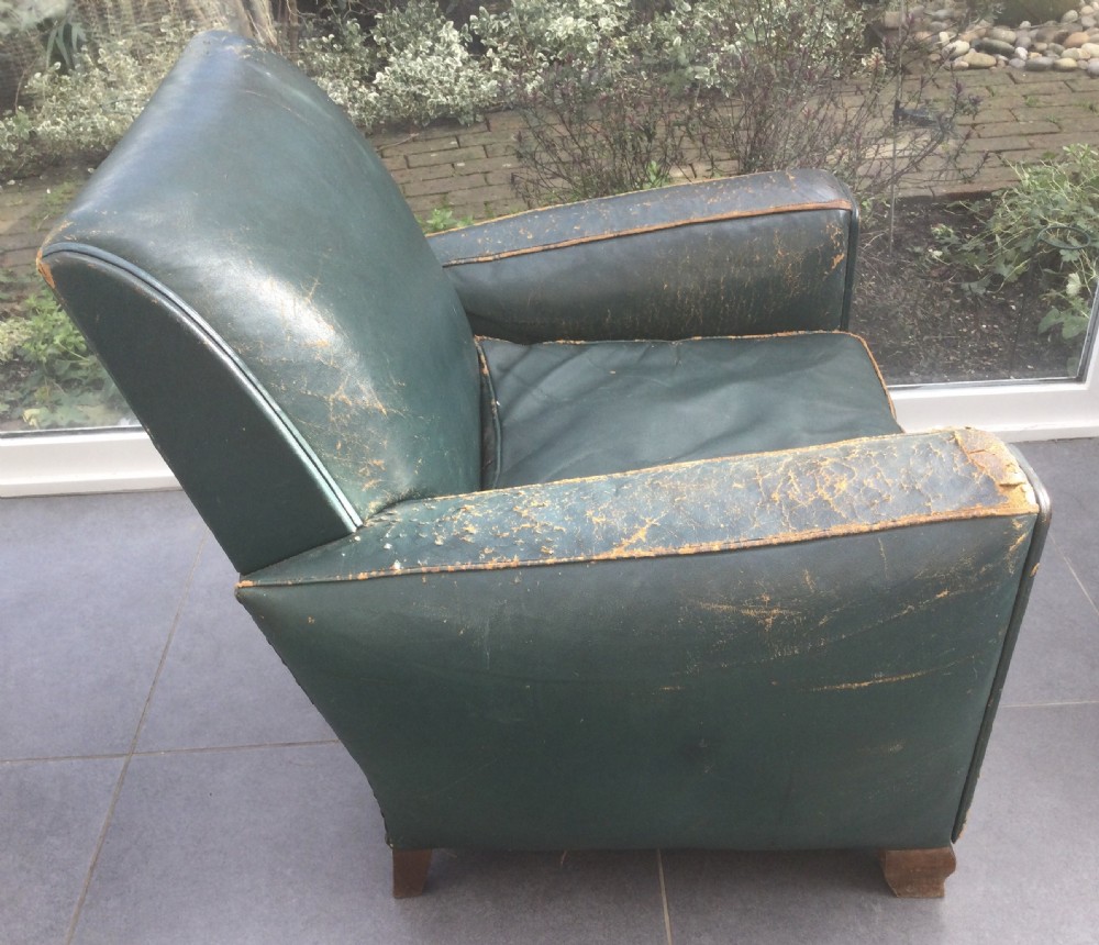 Pair French Deco walnut and leather club chairs c1930 View IV