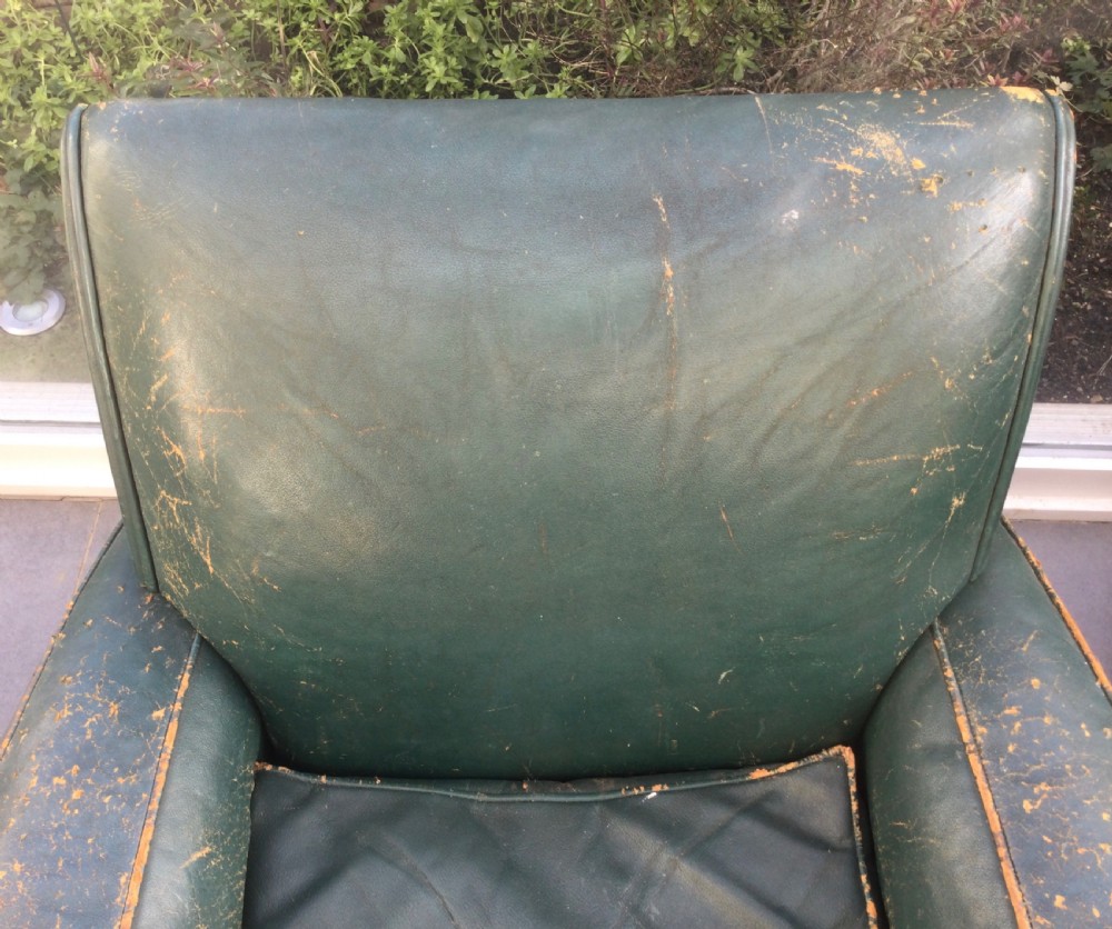 Pair French Deco walnut and leather club chairs c1930 View XI