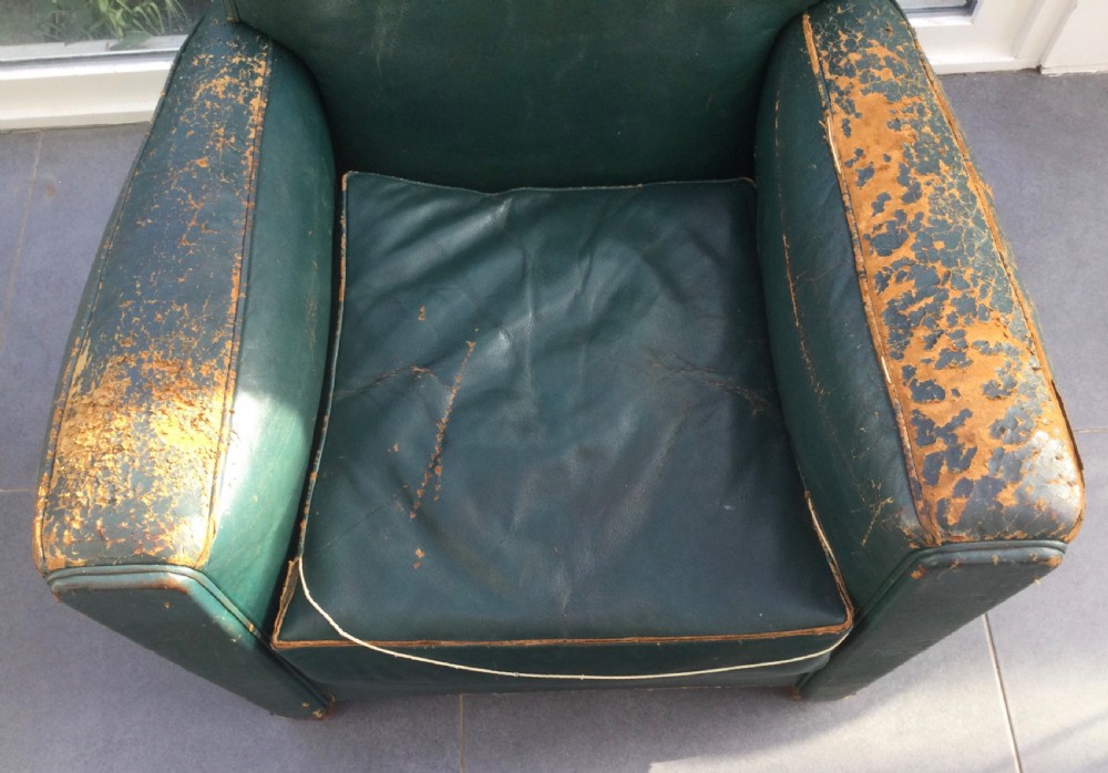 Pair French Deco walnut and leather club chairs c1930 View XIII