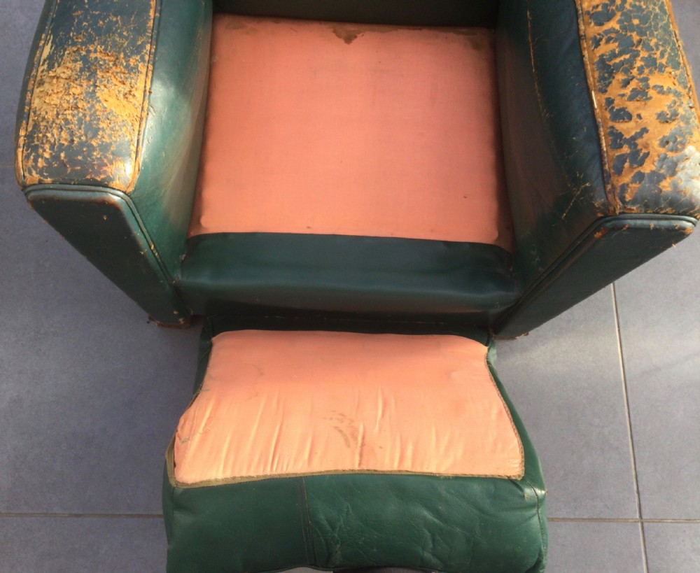 Pair French Deco walnut and leather club chairs c1930 View XIV