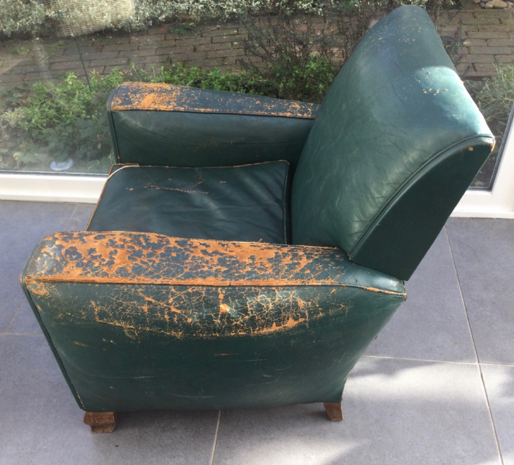 Pair French Deco walnut and leather club chairs c1930 View XVI
