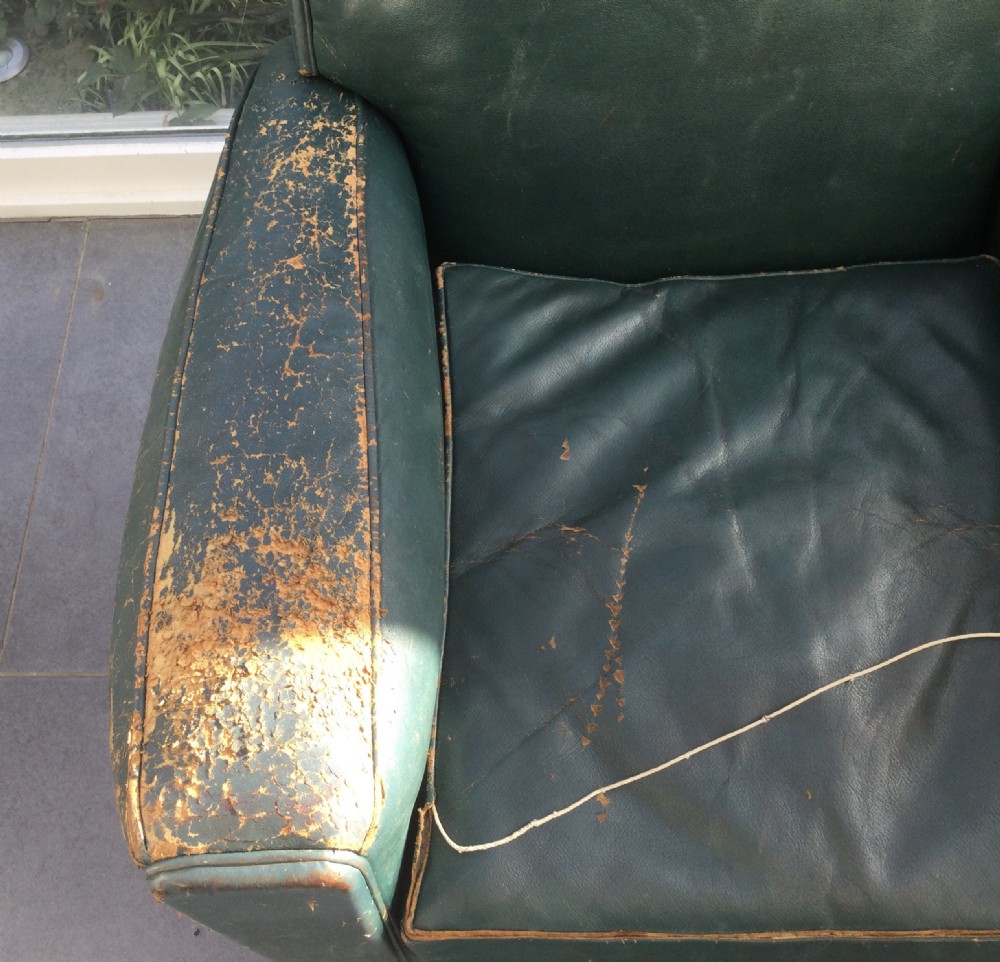 Pair French Deco walnut and leather club chairs c1930 View XX