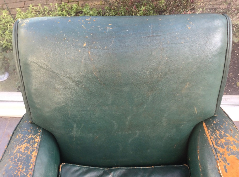 Pair French Deco walnut and leather club chairs c1930 View XXI