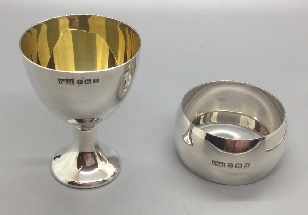George V silver egg cup and  napkin ring christening set Birmingham 1925 View VI