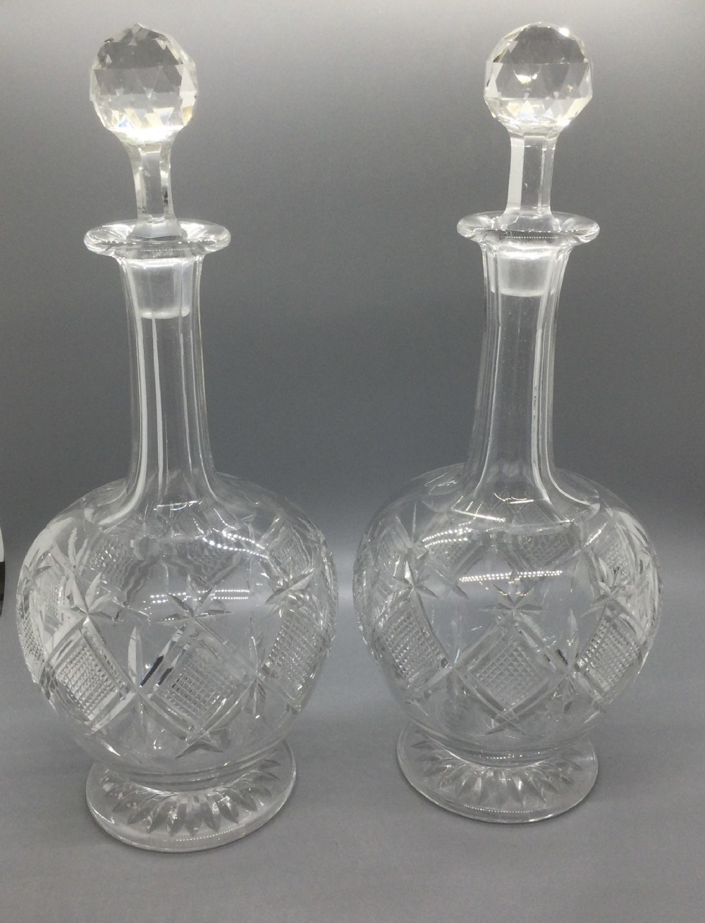 Late Victorian pair cut lead crystal decanters c1880