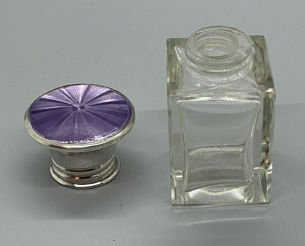 Deco era silver enamel scent bottle Birmingham 1929 View V