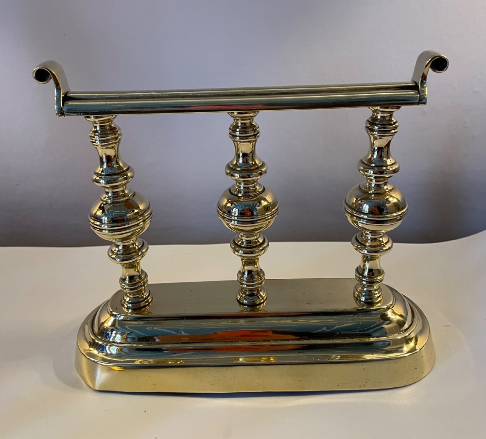 Late Regency pair brass fire dogs tool stands c1840 View III