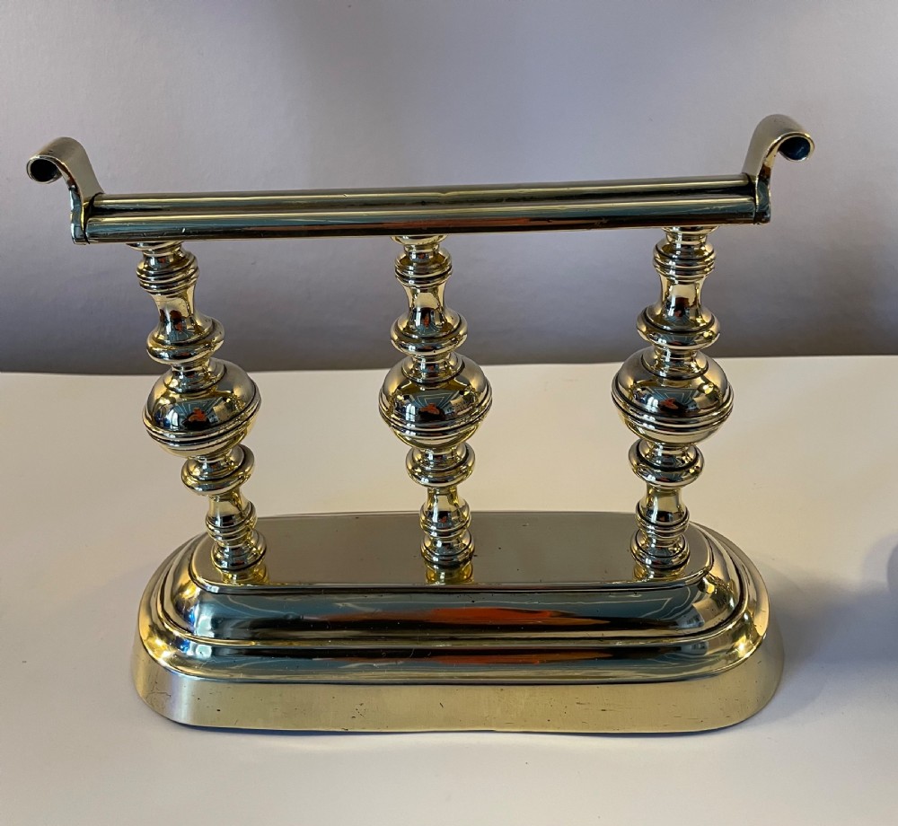 Late Regency pair brass fire dogs tool stands c1840 View IV
