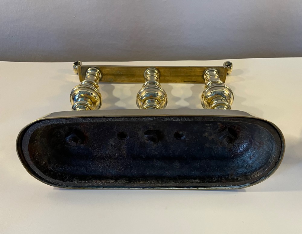 Late Regency pair brass fire dogs tool stands c1840 View VI