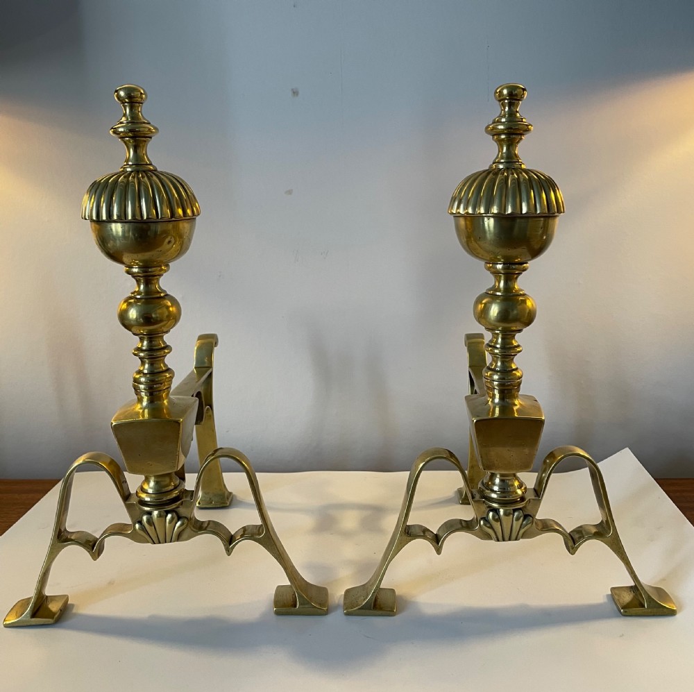 Victorian pair brass fire dogs tool stands c1860