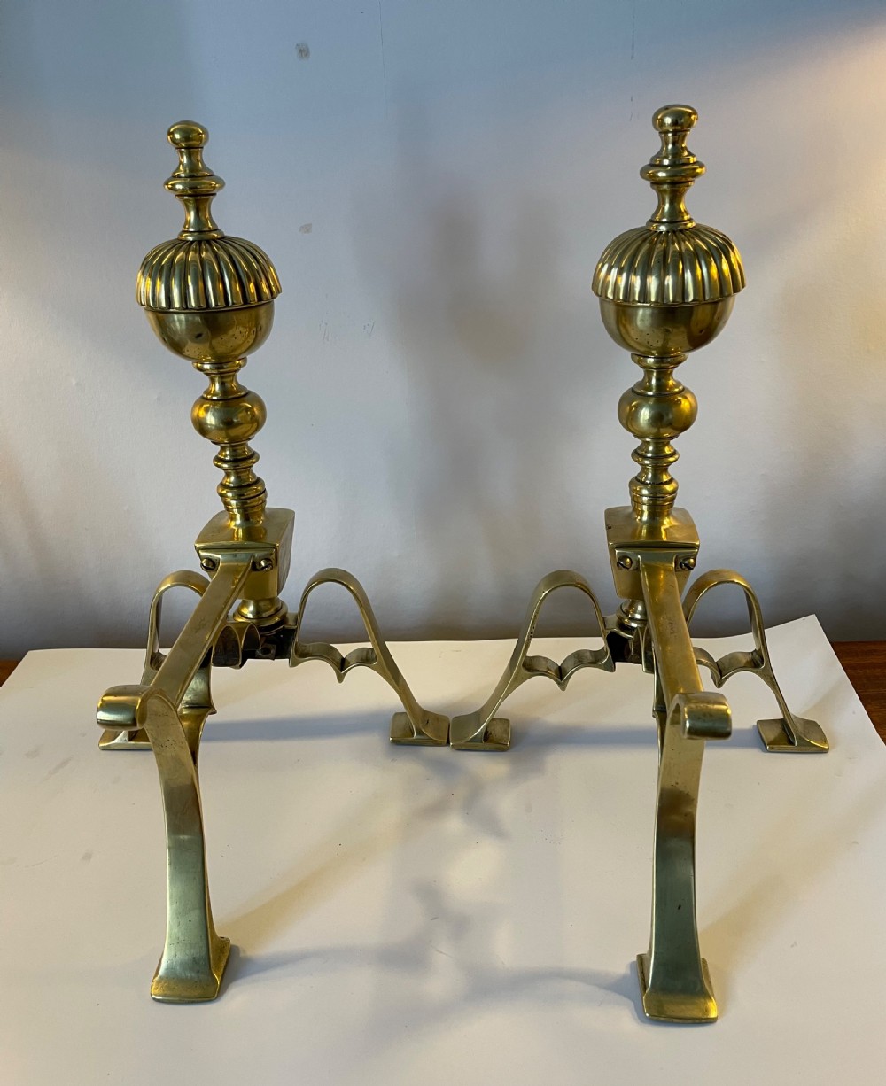 Victorian pair brass fire dogs tool stands c1860 View IV