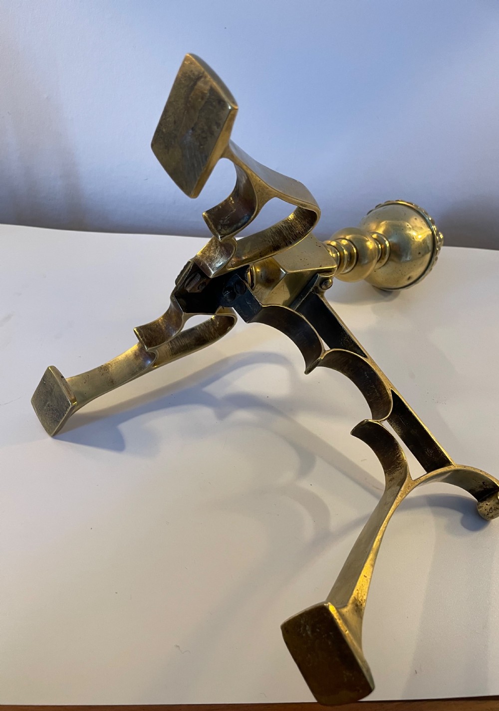 Victorian pair brass fire dogs tool stands c1860 View V