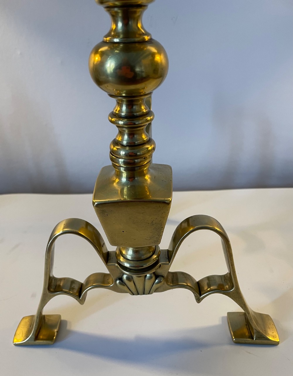 Victorian pair brass fire dogs tool stands c1860 View VII